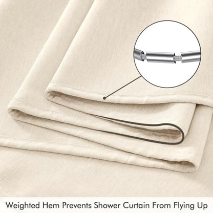 ANRODUO Cream White Extra Long Linen Fabric Shower Curtain Set - W72xL108