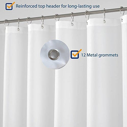 N&Y HOME Short Fabric Shower Curtain Liner 72 x 65 Shorter Length, White