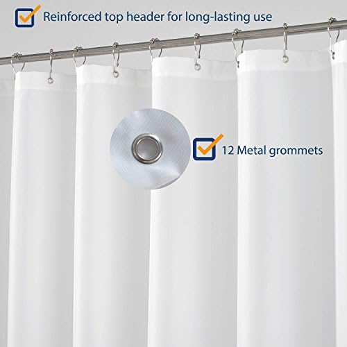 N&Y HOME Fabric Shower Curtain Liner 72 x 78 inches Long Length, White