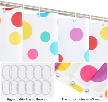 Colorful Polka Dots Shower Curtain, Kids Fun Bright Rainbow Waterproof Fabric Shower Curtain for Bathroom with Modern Abstract Geometric Bath Curtain Decor with Hooks, Machine Washable, 36''Wx72''L