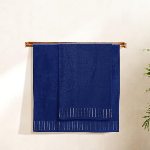 BELIZZI HOME Cotton 2 Pack Oversized Bath Towel Set 28x55 inches, Large Bath Towels, Ultra Absorbant Compact Quickdry & Lightweight Towel, Ideal for Gym Travel Camp Pool - Navy Blue