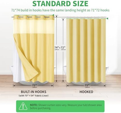 eachope No Hook Linen Texture Shower Curtain with Snap-in Liner,71x74 Gold
