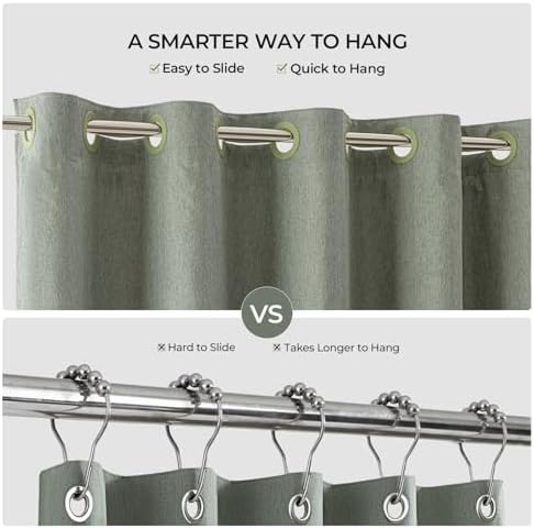 River Dream Linen Textured No Hooks Shower Curtain with Liner,Green,71x74