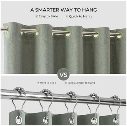 River Dream Linen Textured No Hooks Shower Curtain with Liner,Green,71x74