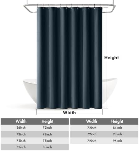 MIULEE 72 x 84 Extra Long Linen Shower Curtain Navy Blue 12 Metal Hooks