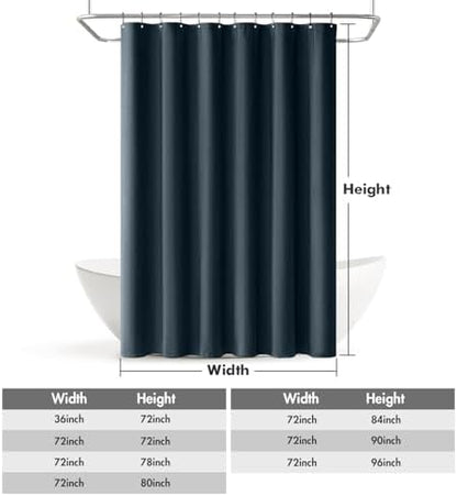 MIULEE 72 x 84 Extra Long Linen Shower Curtain Navy Blue 12 Metal Hooks