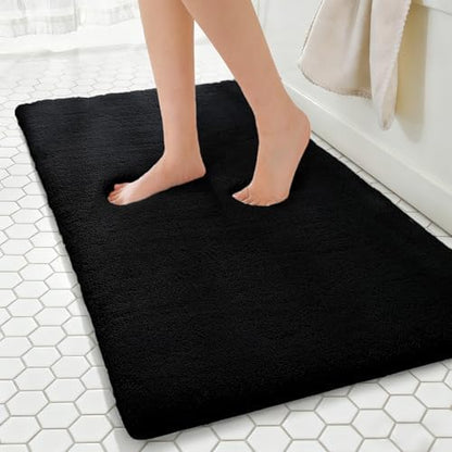 MINIDEAR Bathroom Rugs 60x20 Black - Thick Memory Foam Bath Mat, Ultra Soft & Plush Fluffy, Non-Slip, Quick Dry, Absorbent Washable Floor Microfiber Mat for Tub, Home Decor Accessories
