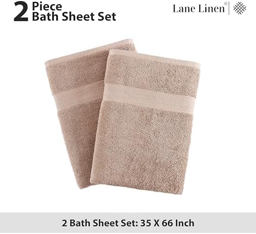 LANE LINEN Large Bath Sheet Set Oversized Soft Absorbent Quick Dry - Taupe