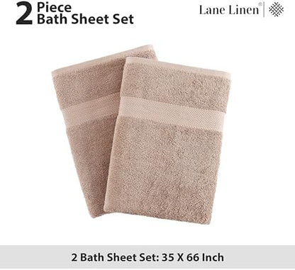 LANE LINEN Large Bath Sheet Set Oversized Soft Absorbent Quick Dry - Taupe
