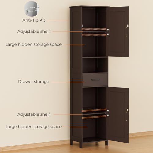 Homhedy 67" H Tall Bathroom Storage Cabinet with Barn Doors and Drawer