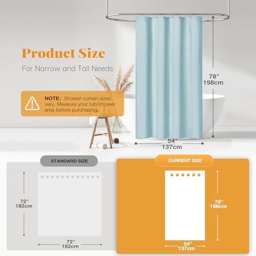 BTTN 54x78 Linen Textured Waterproof Fabric Shower Curtain Set, Fog Blue