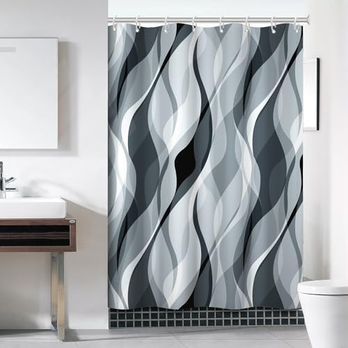 Blue Striped Shower Curtain with Hooks for Bathroom 60x72 Inch