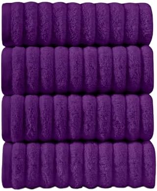 Elegant Comfort Luxury 100% Turkish Cotton Corduroy Ribbed 4 Pack Hand Towel Set 16 x 28 Inch - Absorbent, Super Soft, Quick Dry, Premium Towels for Bathroom, Gym, Spa and Hotel Use, Purple