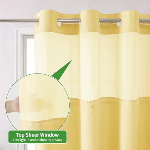 eachope No Hook Linen Texture Shower Curtain with Snap-in Liner,71x86 Gold