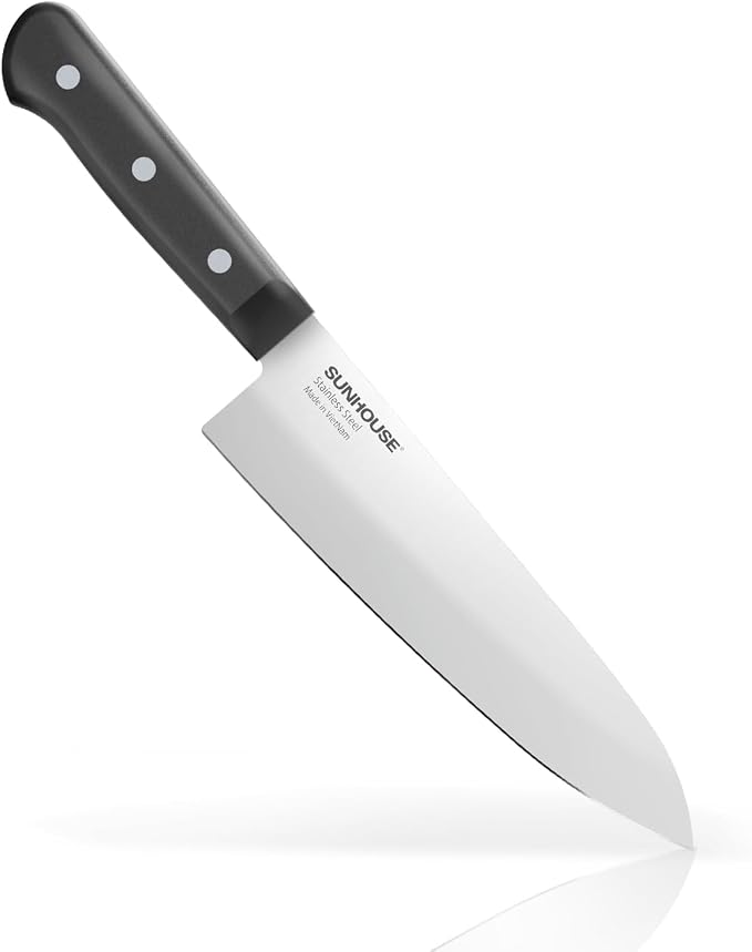 Sunhouse Chef Knife 7.5 Inch Ultra Sharp Kitchen Knife - High Carbon Stainless Steel, Ergonomic Non-Slip Handle, Apartment Essentials, Fathers Day Gift for Dad Husband Him