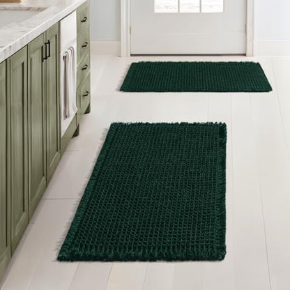 MIULEE Set of 2 Waffle Bathroom Rugs Boho Bath Mat Dark Green 17x24 Inch