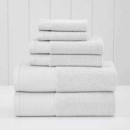 Modern Threads Waffle-Rib 6-Piece Towel Set – Premium Cotton Bath Towels, Ultra-Absorbent & Soft, Elegant Waffle Texture for Bathroom & Spa, White