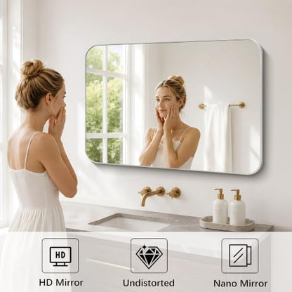 DESBING 40"x30" Bathroom Mirror for Over Sink, Silver Framed Wall Mirror