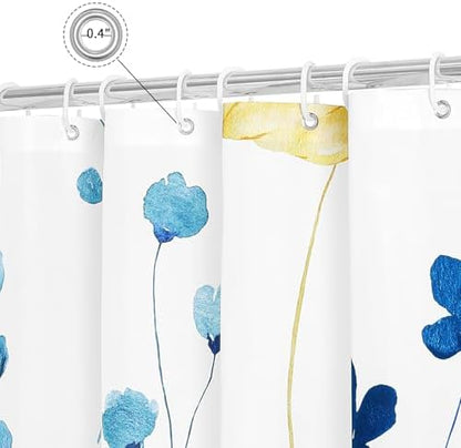 Gibelle Blue Yellow Watercolor Floral Fabric Shower Curtain, 36x72