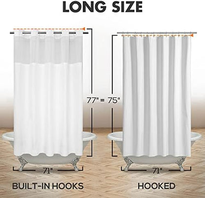River Dream No Hook Long Shower Curtain with Snap-in Liner, White, 71x77