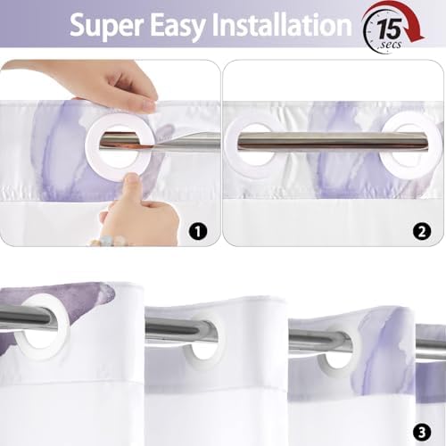 No Hook Shower Curtain and Liner Set, Purple Boho Floral 71x84