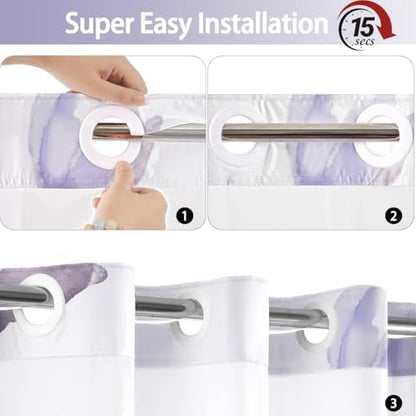 No Hook Shower Curtain and Liner Set, Purple Boho Floral 71x84