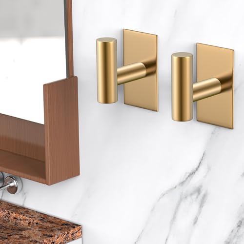 VAEHOLD Wall Towel Hooks, Heavy Duty Sticky Holder Waterproof Towel Hooks for Hanging Coat, Clothes, Closet Hook Wall Mount for Kitchen (Gold, 8 Pack)