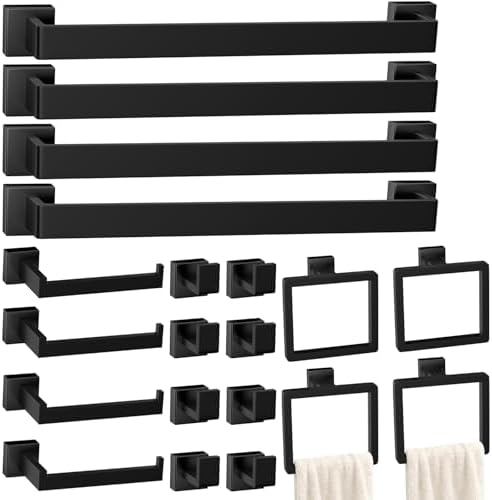 20-Pieces Matte Black Bathroom Accessories Set, 24 Inch Bath Towel Bar Set