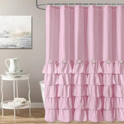Seasonwood Pink Ruffle Shower Curtain Farmhouse Shower Curtain 72 X 84