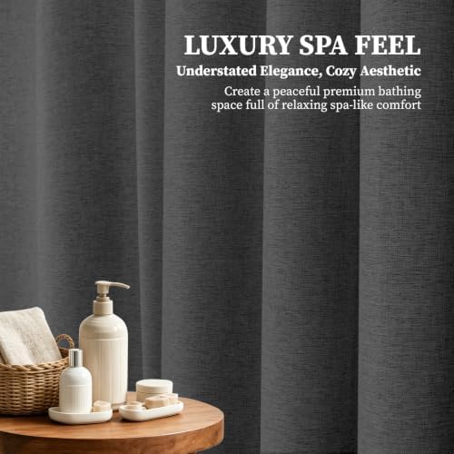 BTTN Charcoal Grey Linen Textured Waterproof Fabric Shower Curtain, 72x72