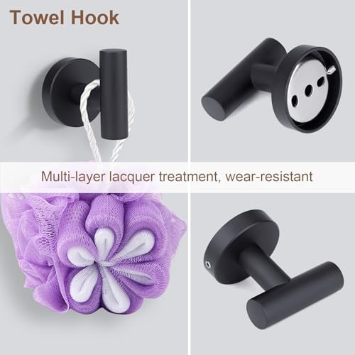 4-Piece Matte Black Bathroom Accessories Hardware Set,Include Double Post Pivoting Toilet Paper Holder,Towel Ring and 2 Towel Hooks