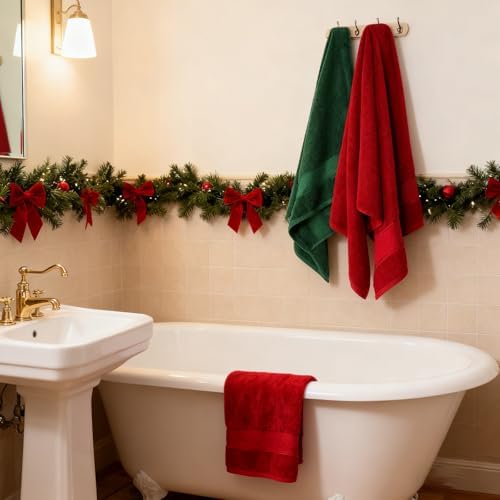 COZYART Bath Towel Set 6 PCS, Luxury Cherry Red 100% Turkish Cotton 650GSM
