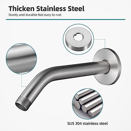 Cobbe Shower Arm with Flange and Teflon Tape, 10-Inches Wall Mounted Shower Pipe Arm 304 Stainless Steel Extension for Fixed Shower Head, Brushed Nickel