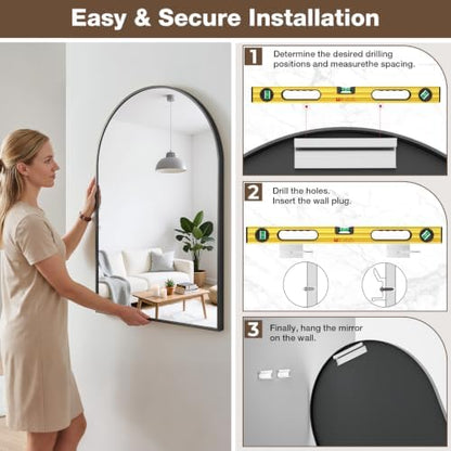 22"x30" Matte Black Arched Vanity Bathroom Mirror, Set of 2