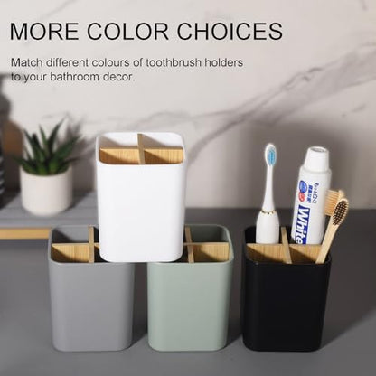 Bamboo Toothbrush Holder for Bathrooms Toothpaste Organizer - Black