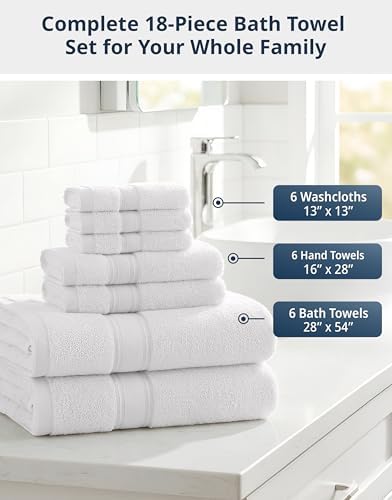 LANE LINEN Bath Towel Set 100% Cotton 18 Piece Soft Absorbent - White
