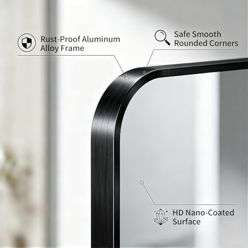 Koonmi Bathroom Mirror for Wall, 36"x60" Black Bathroom Mirror for Over Sink, Shatterproof Tempered Glass Vanity Mirror with Anti-Rust Aluminum Alloy Frame, Hang Horizontally or Vertically, Black
