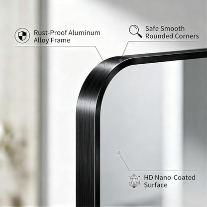 Koonmi Bathroom Mirror for Wall, 36"x60" Black Bathroom Mirror for Over Sink, Shatterproof Tempered Glass Vanity Mirror with Anti-Rust Aluminum Alloy Frame, Hang Horizontally or Vertically, Black
