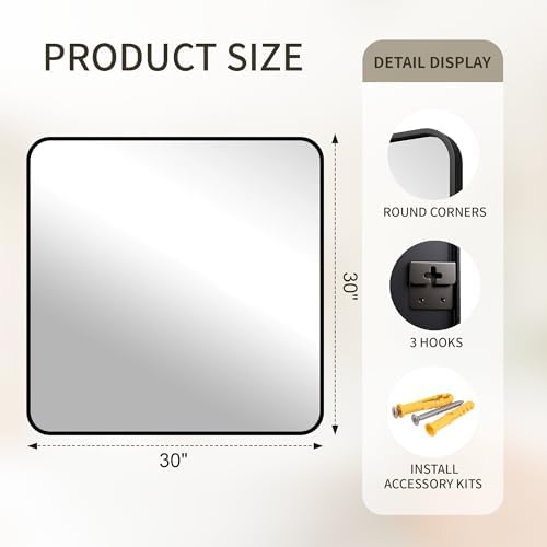 FICTOR Bathroom Mirror for Over Sink, 30"x30" Vanity Mirror for Wall, Black