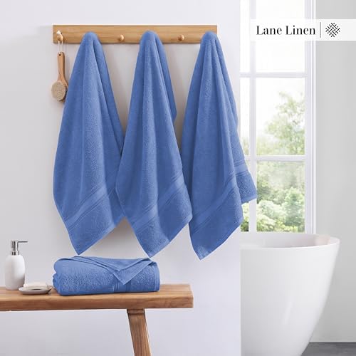 LANE LINEN 100% Cotton 4 Pack Bath Towels (30"x60") - Zero Twist, Mercerized Cotton Bathroom Towels Set - Quick Dry, Soft & Absorbent Large Bath Towels - Machine Wash in Cold Water - Cerulean Blue