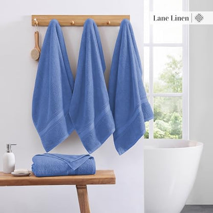 LANE LINEN 100% Cotton 4 Pack Bath Towels (30"x60") - Zero Twist, Mercerized Cotton Bathroom Towels Set - Quick Dry, Soft & Absorbent Large Bath Towels - Machine Wash in Cold Water - Cerulean Blue
