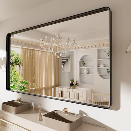 LOAAO 72X40 Inch Black Metal Framed Bathroom Mirror