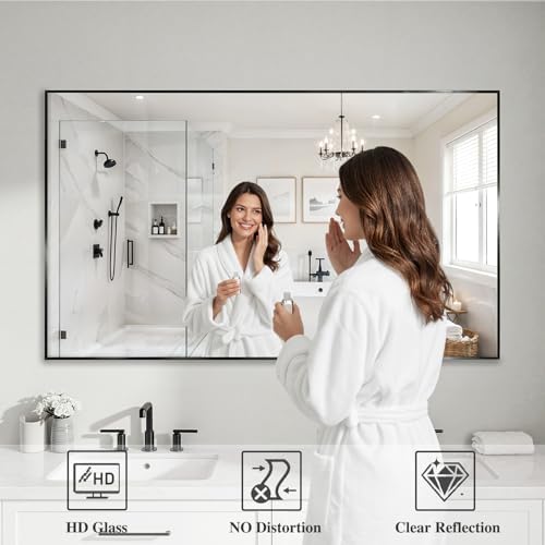 Koonmi Black Mirrors for Wall, 30x55 Inch Bathroom Mirror, Rectangular Wall Mirror for Living Room Bedroom Bathroom, Hangs Horizontally or Vertically