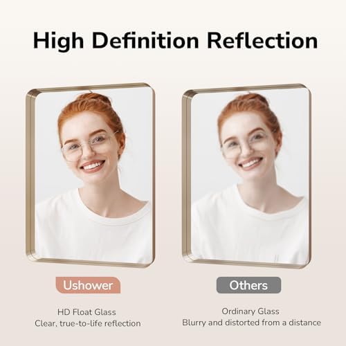 USHOWER Gold Bathroom Mirror 24"x36", Rectangle Mirror for Bathroom Sink