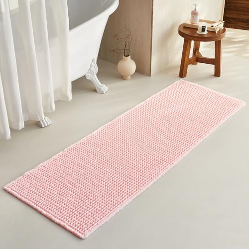 TYUU Waffle Runner Rug Bathroom, Long Cute Bath Mat 72x24 Light Peachy Pink
