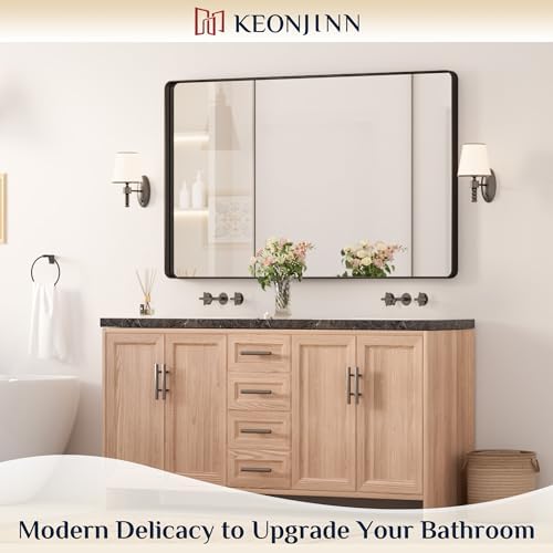 Keonjinn 48 x 30 Inch Black Bathroom Mirrors for Over Sink, Tempered Glass