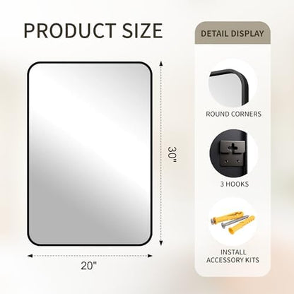 FICTOR Bathroom Mirror for Over Sink, 20"x30" Vanity Mirror for Wall, Black