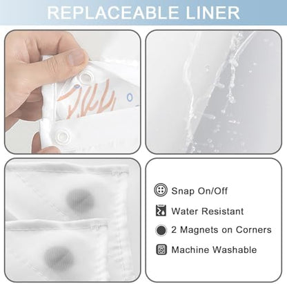 No Hook Shower Curtain and Liner Set, Orange Beach Coastal 71x74