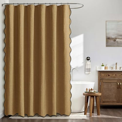 MIULEE 72"x84" Extra Long Scalloped Linen Shower Curtain Gold Brown