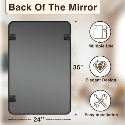 Vanity Bathroom Mirror, 36”x24” Black Bathroom Mirror for Over Sink